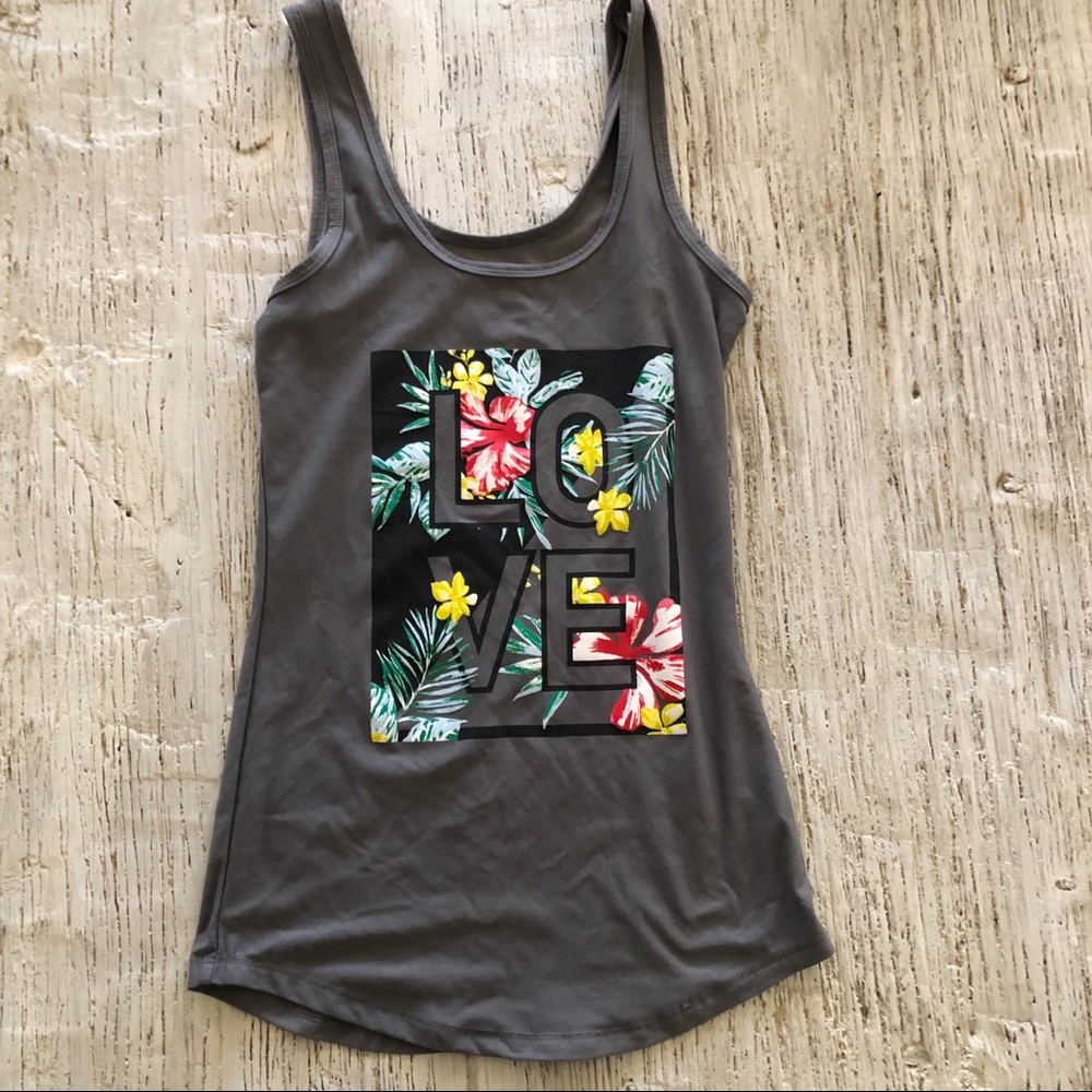 No Boundaries Gray Floral Love Tank Top